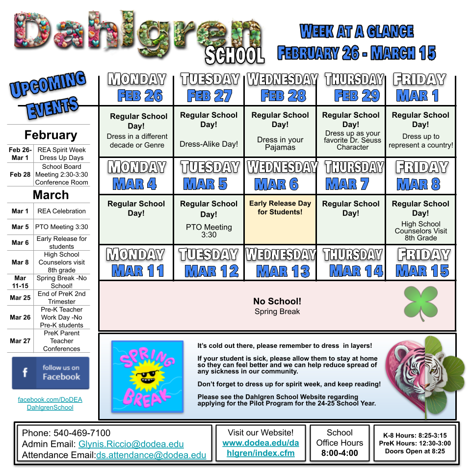 A list of important activities at Dahlgren!
